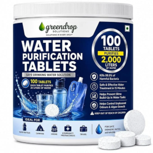 Water Purification Chlorine Tablets for Water Tank | 100 Tablets | 1 Tablet to Treat 20 litres | Controls Bacteria, Algae & Odour | Safe Drinking Water Treatment for Home & Travel